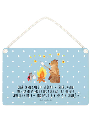 Mr. & Mrs. Panda Schild Bär & Marienkäfer Lagerfeuer mit Spruch in Blau Pastell