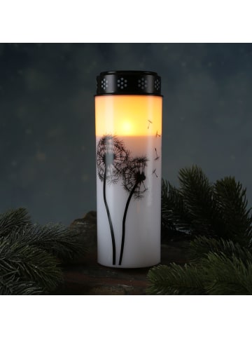 MARELIDA 2er Set LED Grabkerze Grablicht Pusteblume H: 21cm in weiß/schwarz