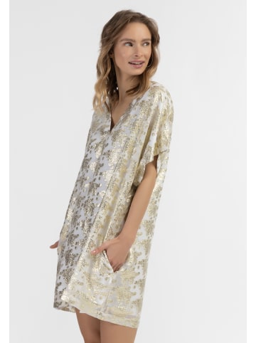 IZIA Damen Tunika in Wollweiss mit Goldenen Blumen
