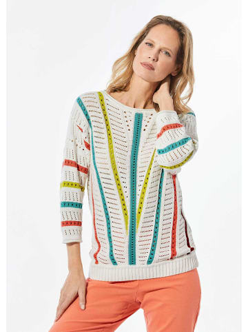 GOLDNER Kurzgröße:  Strickpullover Strickpullover mit U-Boot-Ausschnitt in cremeweiß / gemustert