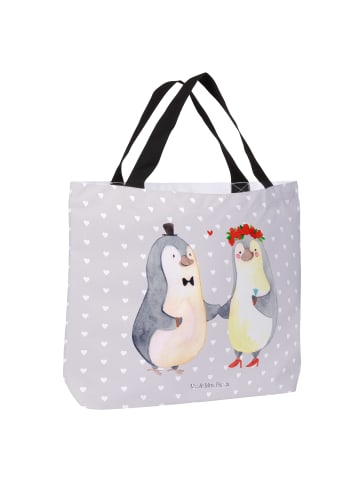 Mr. & Mrs. Panda Einkaufsbeutel Pinguin Heirat ohne Spruch in Grau Pastell