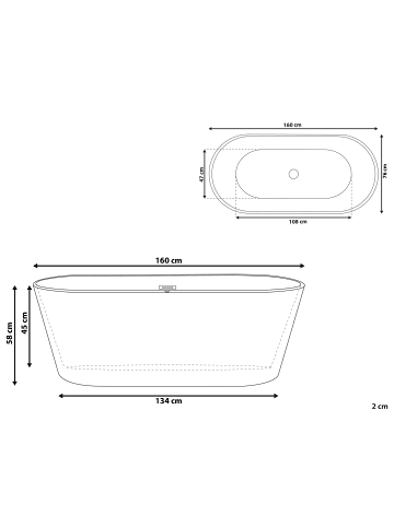 Beliani Freistehende Badewannen HAVANA in Weiß/Silber - (W) 76 x (H) 58 x (L) 160 cm