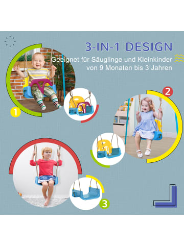 Outsunny Kinderschaukel in Blau, Gelb & Lila 42L x 33B x 180H cm