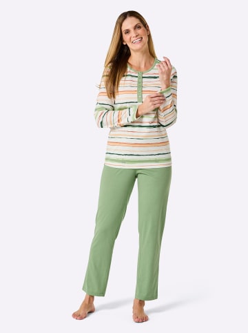 WITT WEIDEN Schlafanzug in ecru-eucalyptus-gestreift