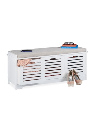 relaxdays Sitzbank in Weiß - (B)105 x (H)44 x (T)35 cm