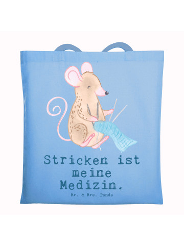 Mr. & Mrs. Panda Shopping Tasche Maus Stricken mit Spruch in Sky Blue
