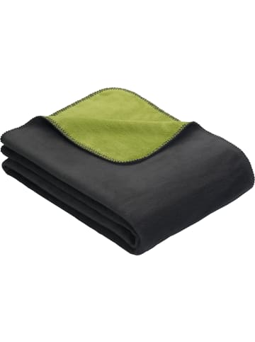 Erwin Müller Baumwollmischung Wohndecke Matera in dunkelgrau/apfelgrün