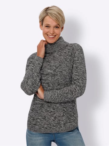 Sieh an! Rollkragenpullover in schwarz-ecru-meliert