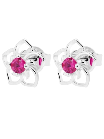 Adeliás Damen Ohrstecker Blume aus 925 Silber mit Zirkonia in pink