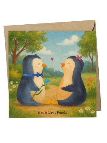 Mr. & Mrs. Panda Klappkarte Pinguin Pärchen Design ohne Spruch in Weiß