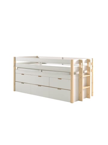 58 aufm Kessel KOJENBETT mit Schubladen Karissa 219x100x98 Massivholz+MDF Weiß/natur