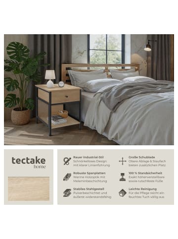 tectake Nachttisch Killarney 45 x 46 x 55,5 cm, Industrial Holz hell, Eiche Sonoma