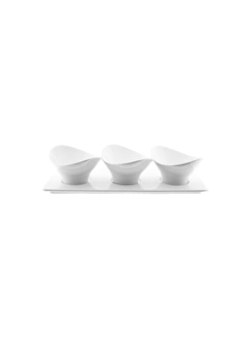 Zellerfeld Elegantes Dipschalen-Set – 3 Schalen mit Servierplatte aus Porzellan in Weiß