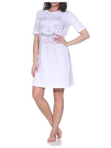 NORMANN Kurzarm Nachthemd Katzen Optik Übergröße 125 214 380 in hellblau