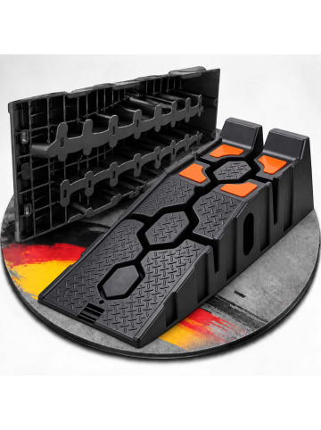 relaxdays 2 x Auffahrrampe in Schwarz - (B)33 x (H)22 x (T)90 cm