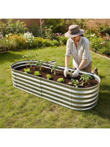 relaxdays Hochbeet in Silber - (B)240 x (H)45 x (T)60 cm