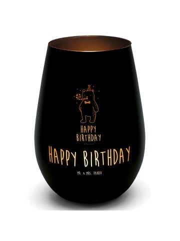Mr. & Mrs. Panda Glas Windlicht Bär Geburtstag mit Spruch in Schwarz