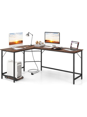 COSTWAY L-förmiger Schreibtisch 168x125x74,5cm in Braun