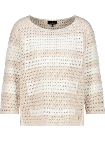 monari Pullover mit Streifen-Details und Häkeloptik in Champagne Beige Gemustert