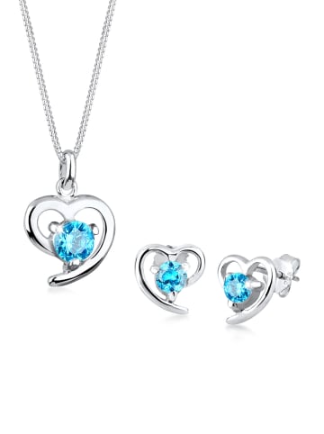 Elli Schmuckset 925 Sterling Silber Herz in Hellblau