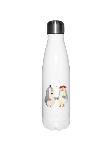 Mr. & Mrs. Panda Thermosflasche Pinguin Heirat ohne Spruch in Weiß