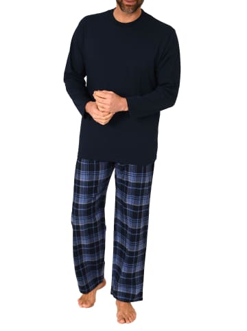 NORMANN Schlafanzug lang Pyjama karierte FlanellHose - 76563 in marine
