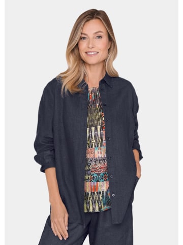 GOLDNER Leinenbluse Bequeme Damen Businessbluse in marine