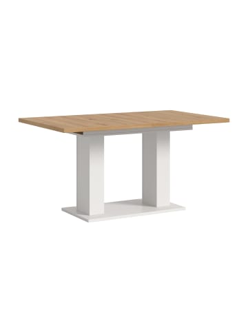 xonox.home Esstisch (B/H/T): 150-190x76x90 in eichefarben & weiß mit Doppelsäulen-Gestell