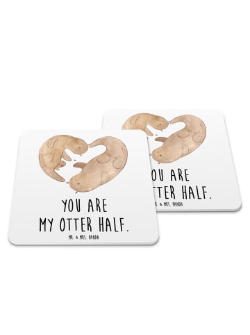 Mr. & Mrs. Panda Untersetzer für Gläser Otter Herz mit Spruch in Weiß