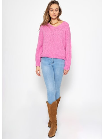 SASSYCLASSY Oversize Pullover mit V-Ausschnitt in Pink