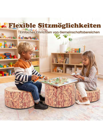 COSTWAY 3 tlg. Kinder Hocker Set Baumstumpf in Rot