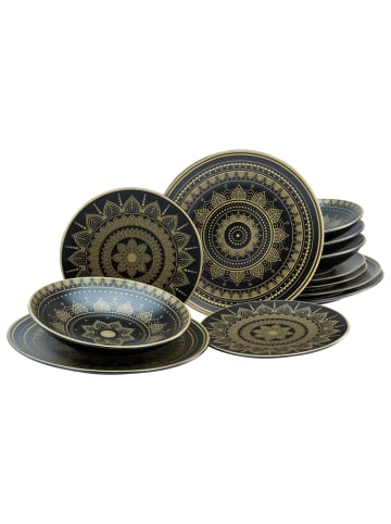 CreaTable CreaTable Mandala Teller Set 12 teilig in Schwarz/Gold