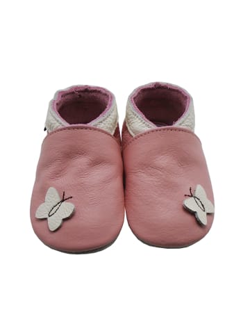 Mejale Leder Babyschuhe mit Schmetterlingsmuster, rutschfeste Sohle, rosa