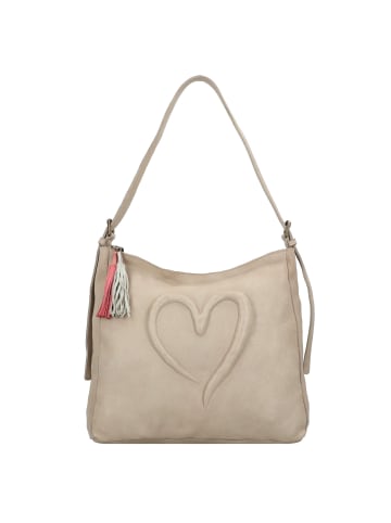 TASCHENDIEB Herzweg Schultertasche Leder 40 cm in beige-sand