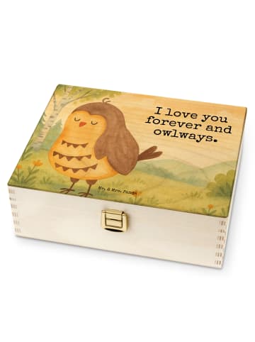 Mr. & Mrs. Panda Teekiste Eule Zufrieden Design mit Spruch in Weiß