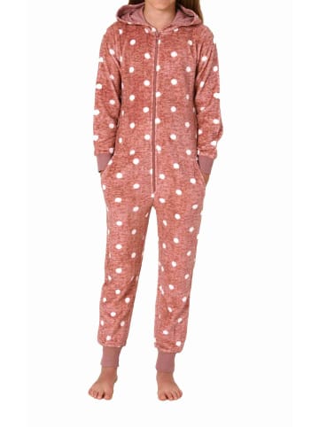 NORMANN Jumpsuit Schlafanzug Overall Coralfleece Tupfen - 76791 in rosa