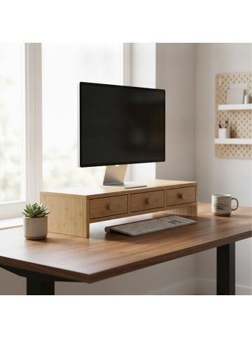 relaxdays Monitorständer in Natur - (B)51 x (H)12,5 x (T)24 cm