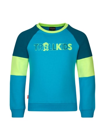 Trollkids Sweatshirt "Trollfjord" in Vivid-Blau/Limette/Dunkelblau