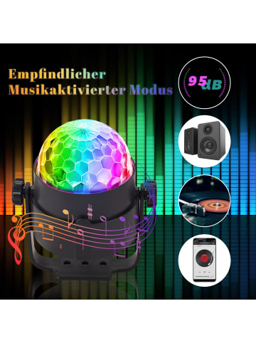 ZMH LED Discolicht in transparent Discokugel Musikgesteuert 7 RGB mit Kabel