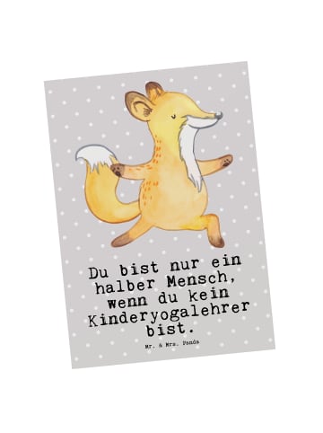 Mr. & Mrs. Panda Postkarte Kinderyogalehrer Herz mit Spruch in Grau Pastell