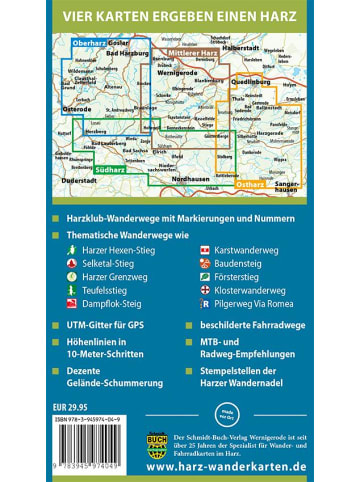 Schmidt-Buch-Verlag Landkarte -  Der Harz in 4 Teilen. Wander- und Fahrradkartenset 1 : 30 000