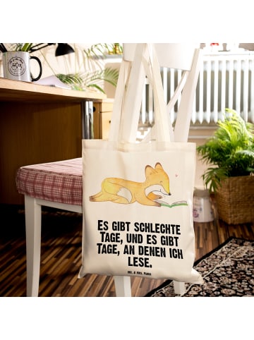 Mr. & Mrs. Panda Jutebeutel Fuchs Lesen mit Spruch in Creme