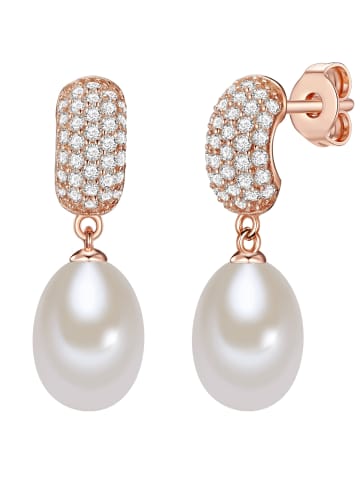 Valero Pearls Ohrstecker Sterling Silber roségold Süßwasser-Zuchtperle weiß Zirkonia weiß in roségold