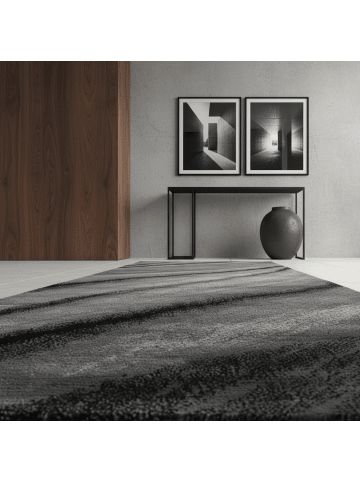 KADIMA DESIGN Teppich Kurzflor Waschbar Wellen ASPEN Strapazierfähig OEKO-TEX in Schwarz