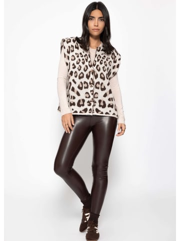 SASSYCLASSY Strickweste mit Leo-Muster in Hellbeige