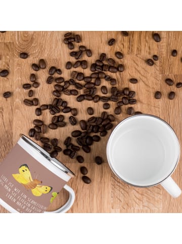 Mr. & Mrs. Panda Camping Emaille Tasse Scheidung Neuanfang mit S... in Braun Pastell