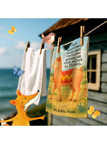 Mr. & Mrs. Panda Handtuch Alpaka Stolz Design mit Spruch in Weiß