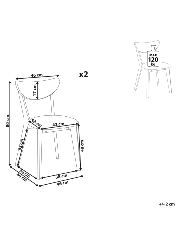 Beliani 2er-Set Esszimmerstuhl ERIE in Braun/Grau