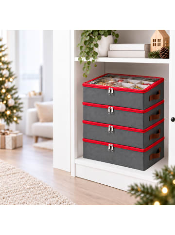 relaxdays 4 x Weihnachtskugel-Aufbewahrungsbox in Grau/ Rot - (B)33 x (H)9 x (T)33 cm