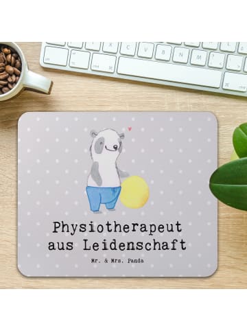 Mr. & Mrs. Panda Mauspad Physiotherapeut Leidenschaft mit Spruch in Grau Pastell